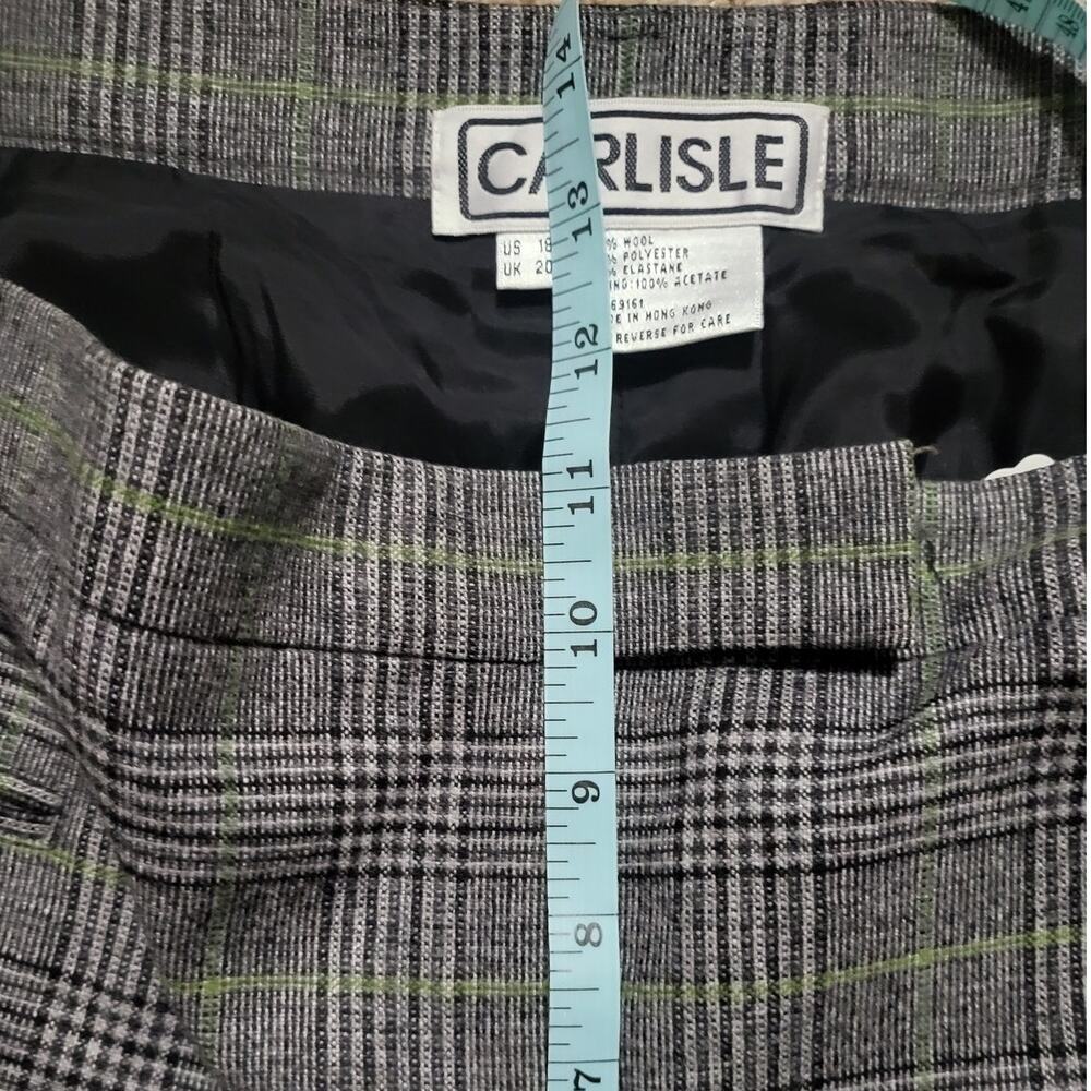 Carlisle Black, White and Lime Plaid Wool Blend Dress Pants - US 18 - Picture 6 of 7